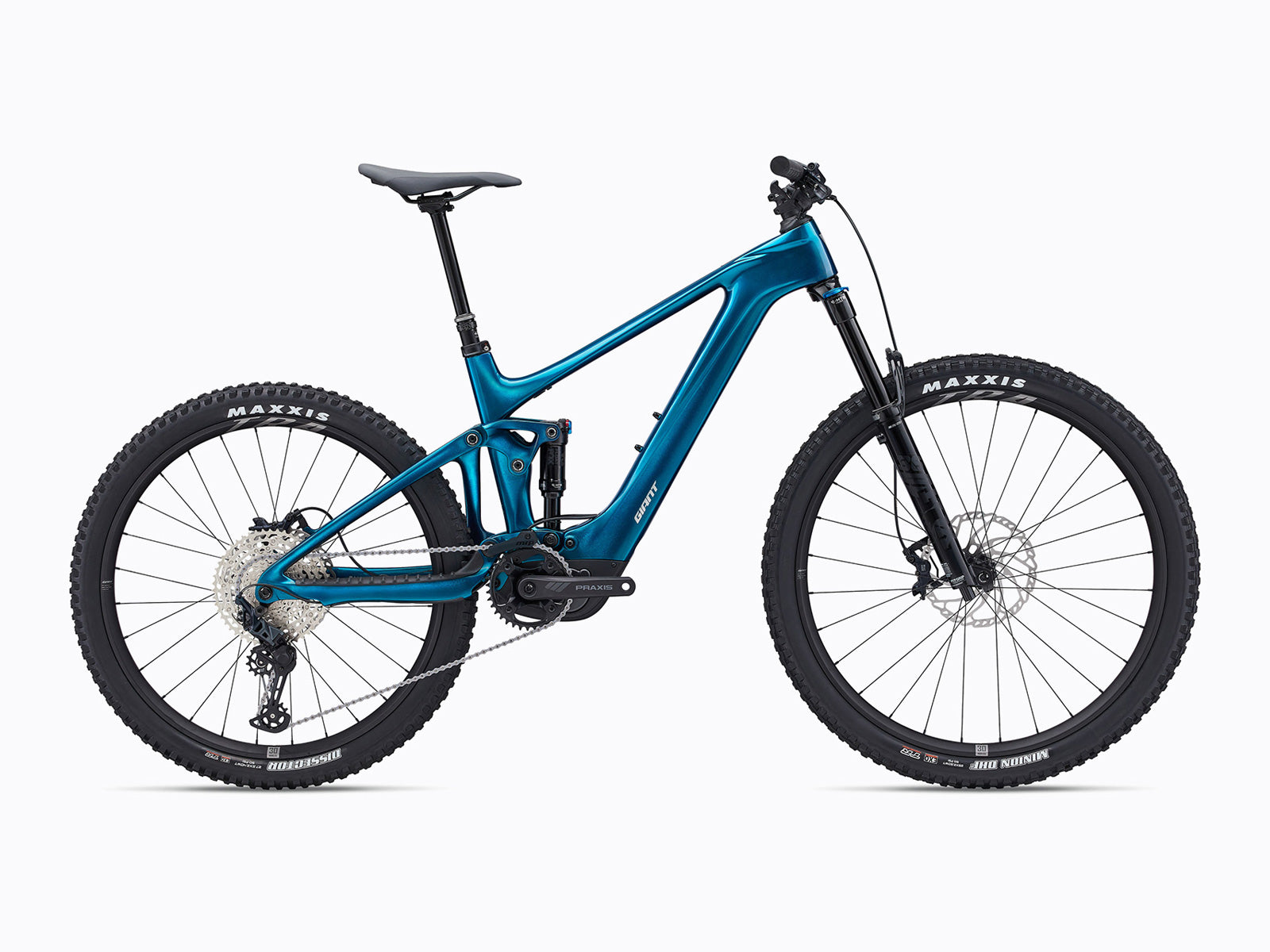 Detailed view of a bicycle with a striking blue frame, highlighting its structure and color.